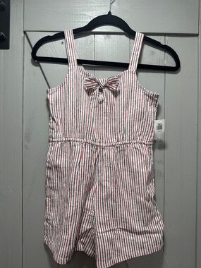 Old Navy Red White and Blue Striped Girls Romper with Front Bow